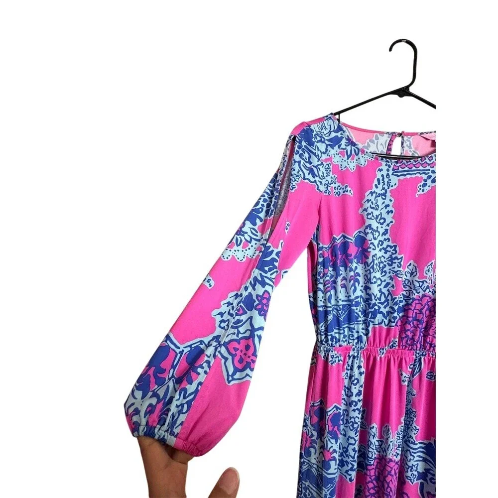 Lilly Pulitzer Ashlynn Maxi Dress Womens Size S Pink Blue Tropical - Picture 5 of 10